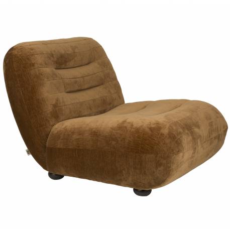 Fauteuil Lounge Wyatt Dutchbone Assise 1 Place Velours Cognac et Bois Sofa Siège de Salon Rétro 70,5x87x101cm