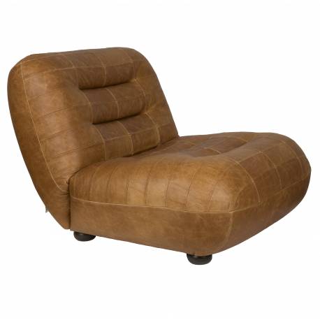 Fauteuil Lounge Wyatt Dutchbone Assise 1 Place Cuir Cognac et Bois Sofa Siège de Salon Rétro 70,5x87x101cm