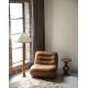 Fauteuil Lounge Wyatt Dutchbone Assise 1 Place Cuir Cognac et Bois Sofa Siège de Salon Rétro 70,5x87x101cm