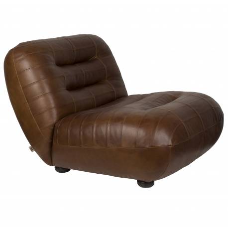 Fauteuil Lounge Wyatt Dutchbone Assise 1 Place Cuir Chocolat et Bois Sofa Siège de Salon Rétro 70,5x87x101cm