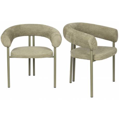 Lot de Deux Chaises Heels Zuiver Duo de Fauteuils de Table en Acier et Tissu Assises de Repas Vert 57x72x76cm