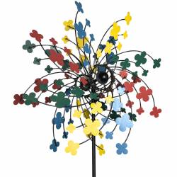Sublime Eolienne Double Hélices Tuteur Mobile de Jardin en Acier Coloré 25x64x200cm