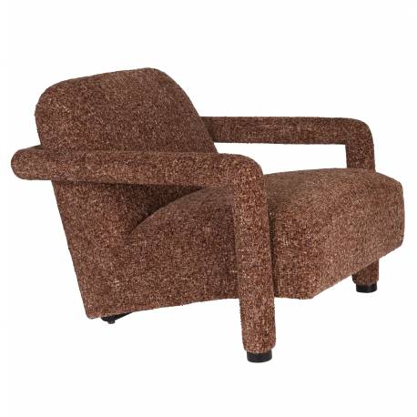 Fauteuil Lounge Kent Bordeux Dutchbone Siège de Salon 1 Place Style Vintage en Bois et Tissu 66x74x86cm