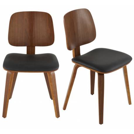 Lot de 2 Chaises Design Brad Signature Tendance Sièges de Salon en Bois et Vinyle Noir 48,5x49x80,5cm
