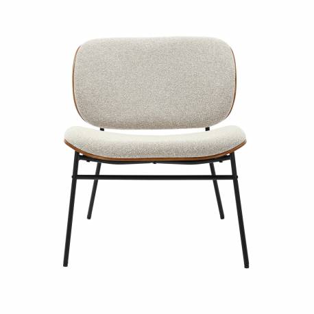 Fauteuil Serge Signature Assise de Salon Structure Bois et Acier Siège Tissu Ecru 62x65x68cm
