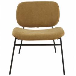 Fauteuil Serge Signature Assise de Salon Structure Bois et Acier Siège Tissu Velours Bronze 62x65x68cm