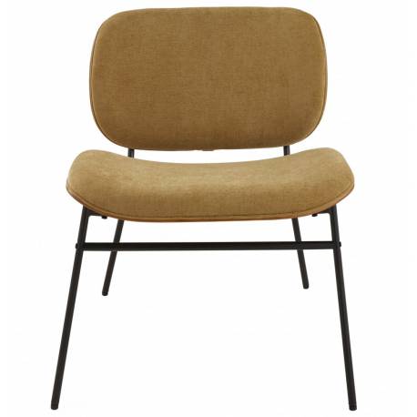 Fauteuil Serge Signature Assise de Salon Structure Bois et Acier Siège Tissu Velours Bronze 62x65x68cm