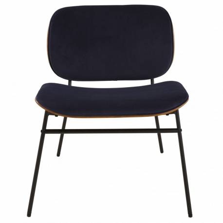 Fauteuil Serge Signature Assise de Salon Structure Bois et Acier Siège Tissu Velours Bleu 62x65x68cm
