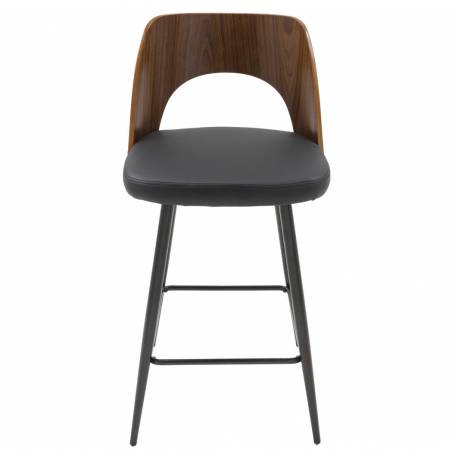 Chaise de Comptoir Austin Signature Assise Haute Art Déco Vintage Siège de Bar en Bois Acier et Vinyle 44,5x47x89,5cm