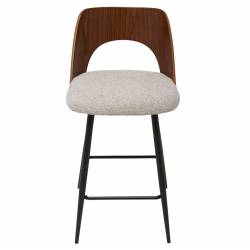 Chaise de Comptoir Austin Signature Assise Haute Art Déco Vintage Siège de Bar en Bois Acier et Tissu Beige 44,5x47x89,5cm