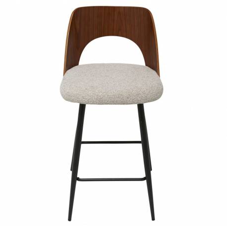 Chaise de Comptoir Austin Signature Assise Haute Art Déco Vintage Siège de Bar en Bois Acier et Tissu Beige 44,5x47x89,5cm