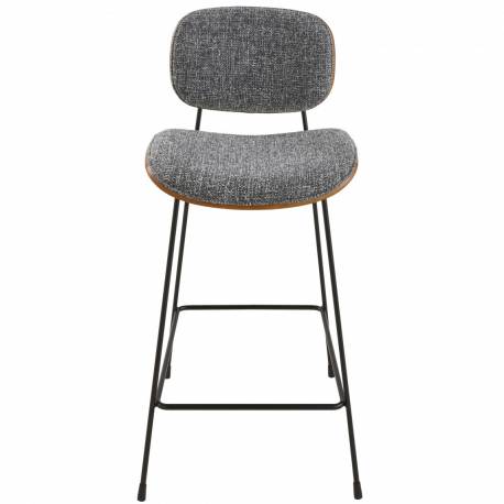 Chaise de Comptoir Olympia Signature Assise Haute de Table Siège de Bar en Bois Acier Noir et Tissu Gris 48,5x51x94,5cm