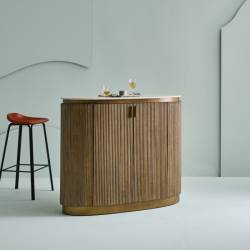 Comptoir Buren Signature Ilot Ovale en Manguier, Acier et Marbre Bar Central 50x104x120cm
