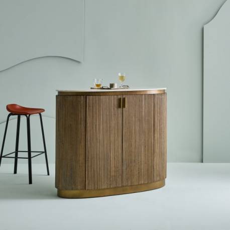 Comptoir Buren Signature Ilot Ovale en Manguier, Acier et Marbre Bar Central 50x104x120cm