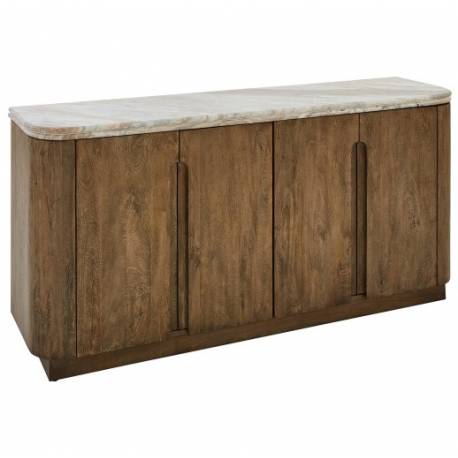 Buffet Buren Signature Ilot Ovale en Manguier, Acier et Marbre Bahut de Rangement 43x80x162cm
