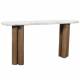 Console Buren Signature Desserte Ovale en Marbre et Manguier Table d'Appoint Pieds Nervurés 38x77x165cm
