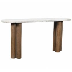 Console Buren Signature Desserte Ovale en Marbre et Manguier Table d'Appoint Pieds Nervurés 38x77x165cm