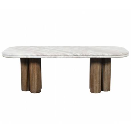Tables Basse Buren Signature Desserte Rectangulaire en Marbre et Manguier Table d'Appoint Pieds Nervurés 41,5x50x120cm