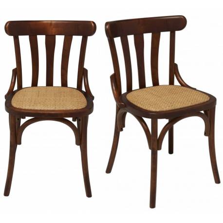 Lot de 2 Chaises Estaminet Signature Assises de Table Bistrot Sièges en Bouleau et Fibres Naturelles 48x52x81cm