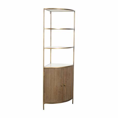 Encoignure Buren Signature Meuble d'Angle en Marbre, Acier et Manguier Rangement avec Etagères 42x59x193cm