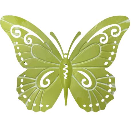 Plaque Décorative Papillon Murale Décoration en Acier Coloré Vert à Fixer ou à Poser Plaque Ajourée 0,1x27x36cm