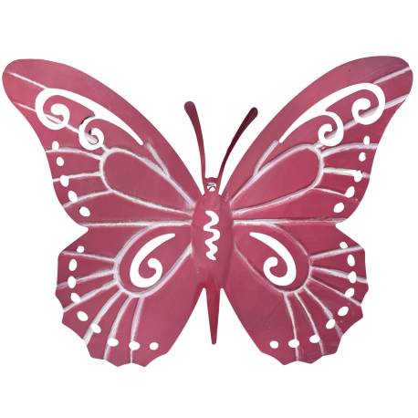 Plaque Décorative Papillon Murale Décoration en Acier Coloré Rose à Fixer ou à Poser Plaque Ajourée 0,1x27x36cm