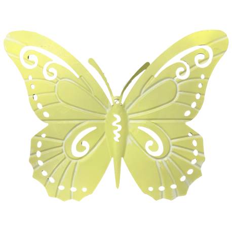 Plaque Décorative Papillon Murale Décoration en Acier Coloré Jaune à Fixer ou à Poser Plaque Ajourée 0,1x27x36cm