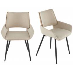 Lot de 2 Chaises de Table Hortense Beige Signature Design Tendance Assises de Table en Acier Bois et Tissu 54x58x81cm
