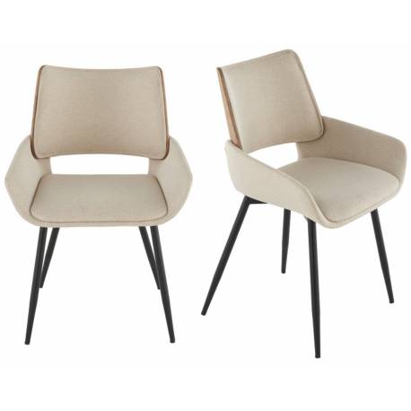Lot de 2 Chaises de Table Hortense Beige Signature Design Tendance Assises de Table en Acier Bois et Tissu 54x58x81cm