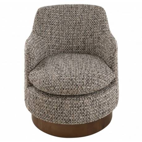 Fauteuil Sinclair Tweed Signature Assise Pivotante en Acier et Tissu Chiné Marron Sofa 1 Place 75x75x75cm