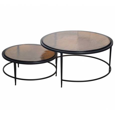 Duo de Tables Igloo Signature Tables de Salon Gigognes en Acier et Verre Fumé 46x86x86cm