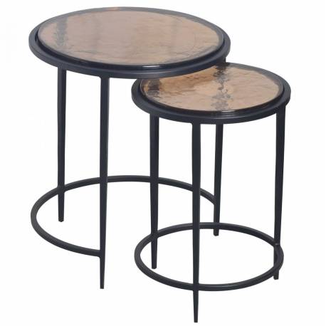Duo de Desserte Igloo Signature Tables d'Appoint de Salon Gigognes en Acier et Verre Fumé 44x44x53cm