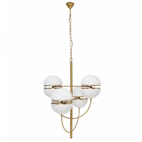 Lustre Montparnasse Signature Luminaire en Acier Doré et Opaline Lustre 4 Globes 76x76x100cm