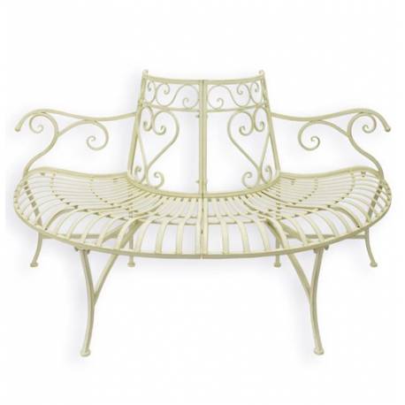 Banc Demi Tour d'Arbre Banquette Demi Lune Siège de Jardin en Métal Blanc 75,5x81,7x146cm
