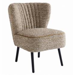 Fauteuil Chauffeuse Gina Caramel Signature Vintage Siège de Salon en Tissu Passepoil Velours et Bois 61x72x74cm