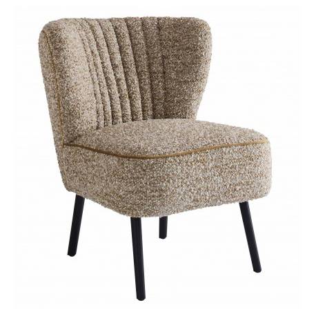 Fauteuil Chauffeuse Gina Caramel Signature Vintage Siège de Salon en Tissu Passepoil Velours et Bois 61x72x74cm