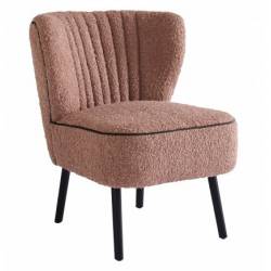 Fauteuil Chauffeuse Gina Rose Signature Vintage Siège de Salon en Tissu Passepoil Velours et Bois 61x72x74cm