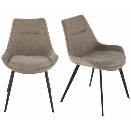 Lot de 2 Chaises Colombe Taupe Signature Sièges de Table de Salle à Manger en Acier et Tissu 54x62x82cm