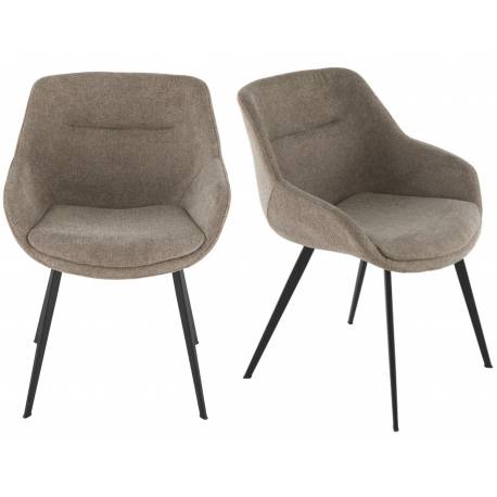 Lot de 2 Fauteuils Bridge Colombe Taupe Signature Sièges de Table de Salle à Manger en Acier et Tissu 64x68x79cm