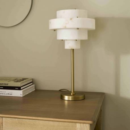 Lampe à Poser SARA Signature Luminaire sur Pied en Métal et Faux Albâtre Eclairage Art-déco 30x30x56cm