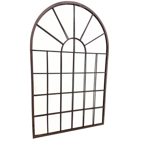 Miroir Orangerie Glace Esprit Verrière en Acier Patiné Marron Décoration Murale Style Atelier 1,5x49x77cm