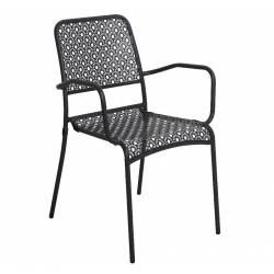 Fauteuil de Jardin en Acier Patiné Noir Chaise Assise de Jardin Mobilier Extérieur 56x58x85cm