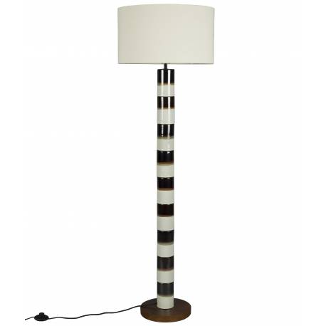 Lampadaire Vertigo Dutchbone Lampe sur Pied en Céramique Vert Clair et Marron Abat-jour Coton Beige 45x45x143cm