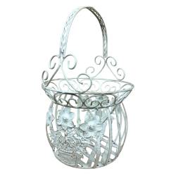 Petite Jardinière Façon Panier Pot de Fleur Bac de Plantation en Acier Blanc 21,5x21,5x33cm