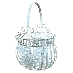 Grande Jardinière Façon Panier Pot de Fleur Bac de Plantation en Acier Blanc 25x25x39cm