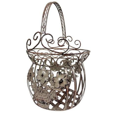 Petite Jardinière Façon Panier Pot de Fleur Bac de Plantation en Acier Marron 21,5x21,5x33cm