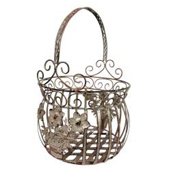 Grande Jardinière Façon Panier Pot de Fleur Bac de Plantation en Acier Marron 25x25x39cm