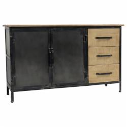 Bahut Meuble de Rangement Buffet Placard Industriel 2 Portes 3 Tiroirs en Acier et Bois 40x81x134,5cm