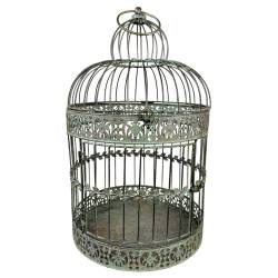 Cage à Oiseaux GM Volière Ronde en Acier Patiné Vert Antique Abri Décoratif à Suspendre 32x32x59cm