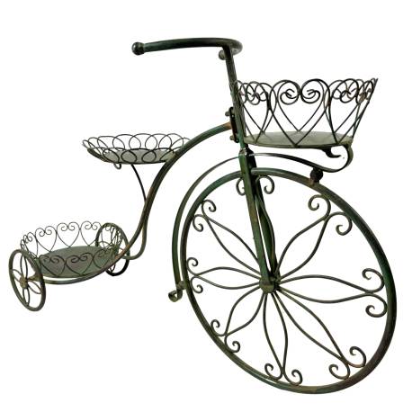 Grand Vélo Porte-Plantes Métal Noir Patiné Marron Bicyclette Décorative Support à Fleurs 27x59x90cm